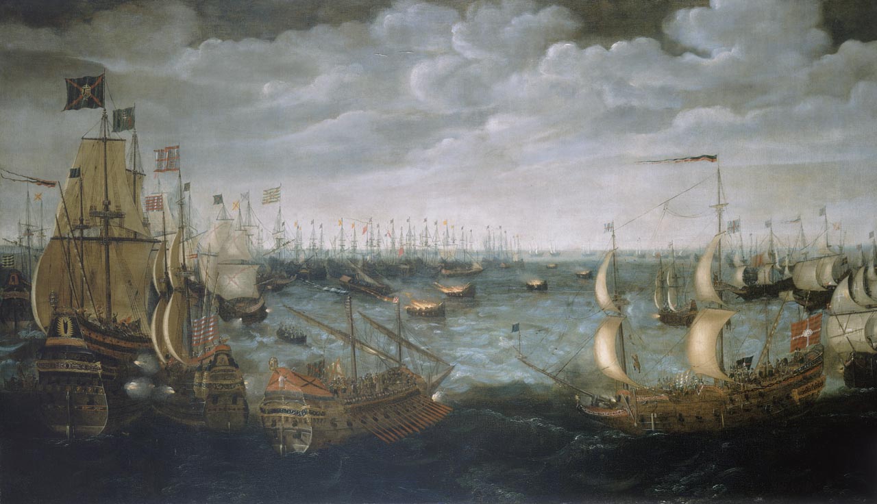 Attack of the fireships on the Armada, Flemish painting